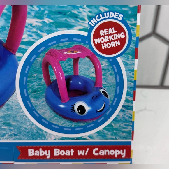 Little Tikes | Cozy Coupe Baby Boat Pool Floatie | Blue Pink | Canopy & Horn - Picture 4 of 4